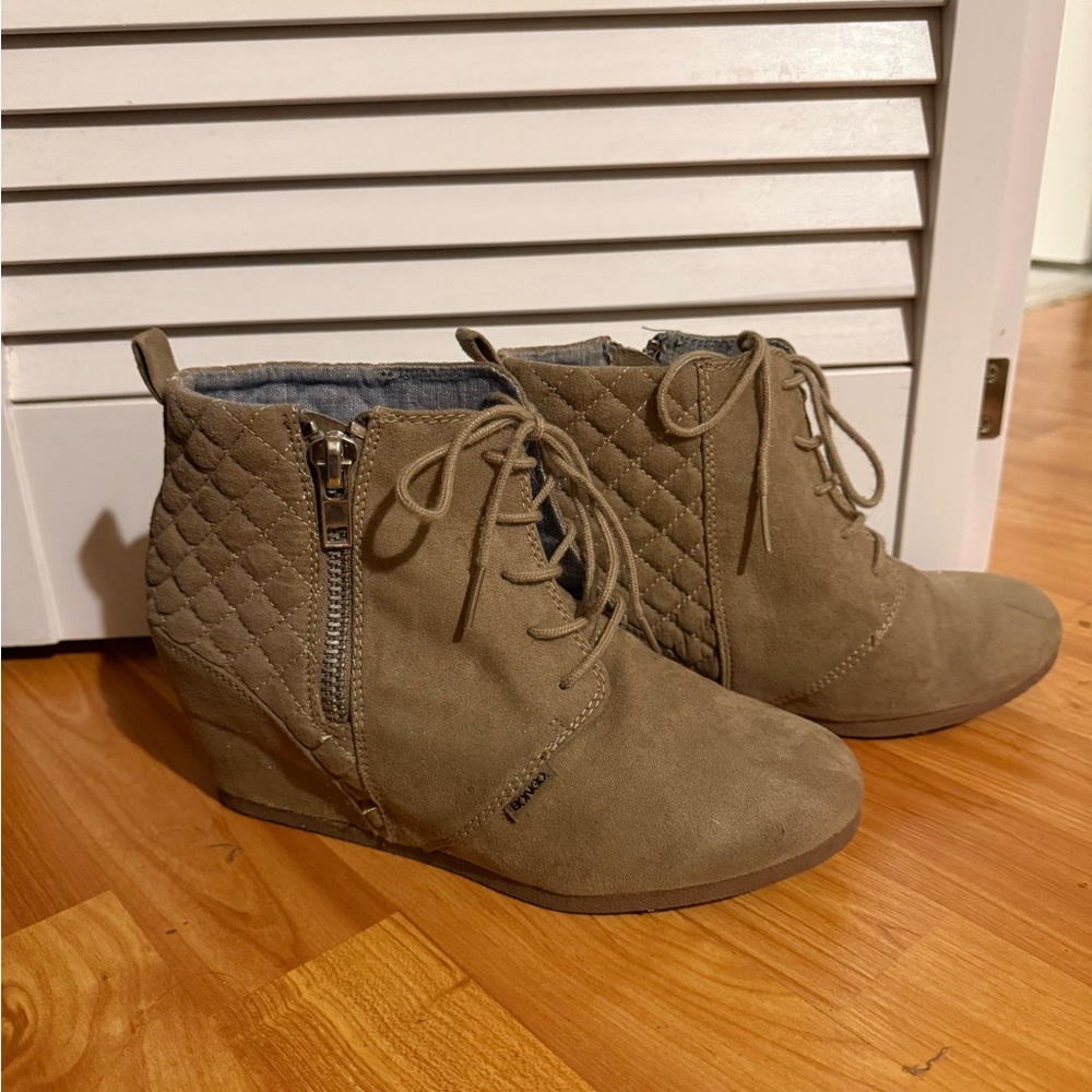 Tan Quilted Wedge Ankle Boots